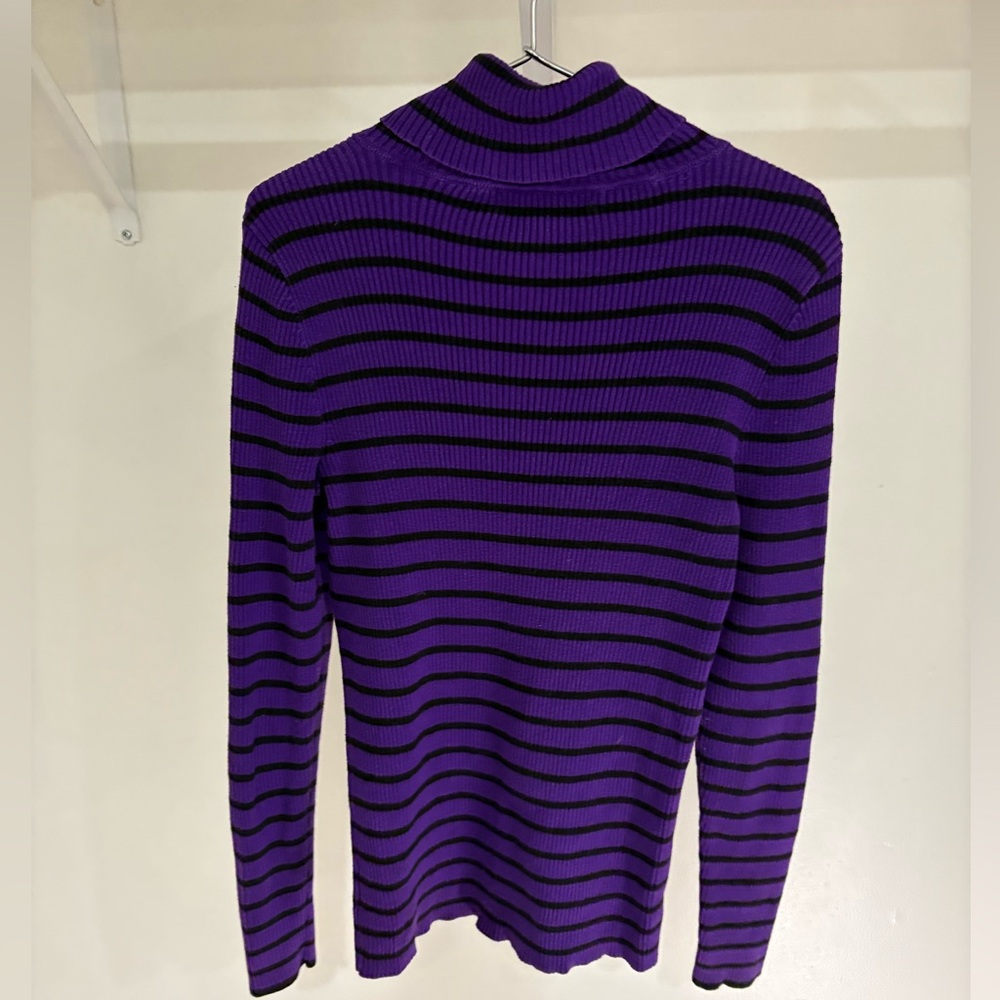 Lauren Ralph Lauren 100% cotton ribbed striped turtle neck purple and black